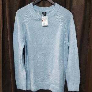 H&M Men's Light Blue Pullover Sweater Knit Winter Wool Alpaca Polyamide Acrylic